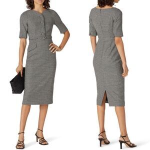 L.K. BENNETT | Nina Black & White Houndstooth Heart Belted Dress Women’s Size 6